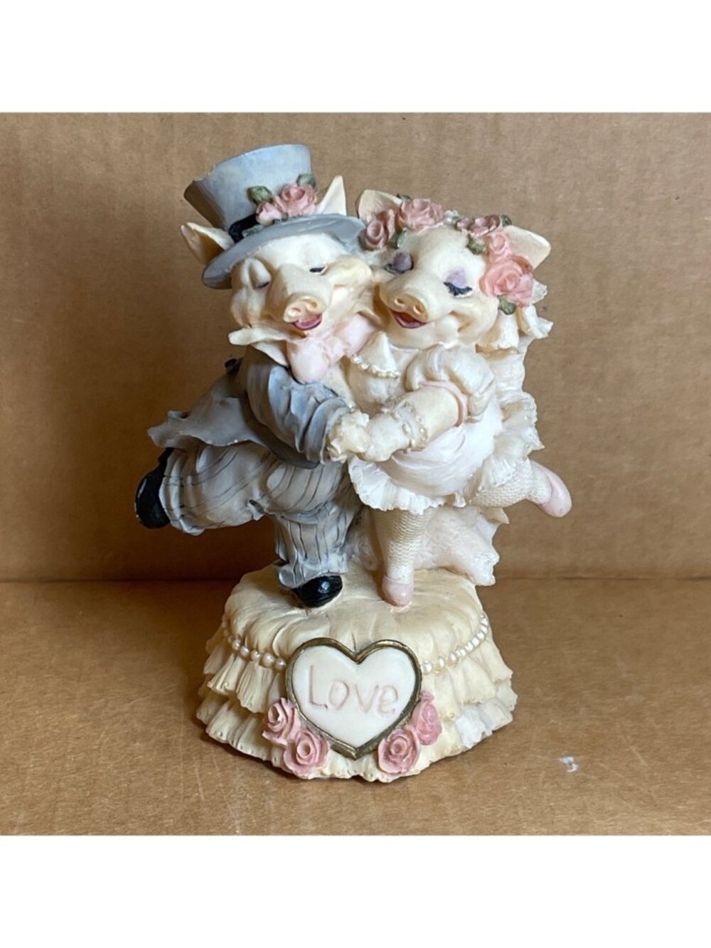 Vintage Dancing Pig Bride & Groom Wedding Music Box - Working